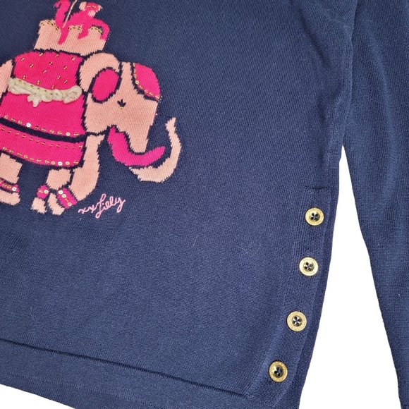 lilly pulitzer Caralynn Elephant Sweater knit buttons tassel crew neck size S - Picture 9 of 12